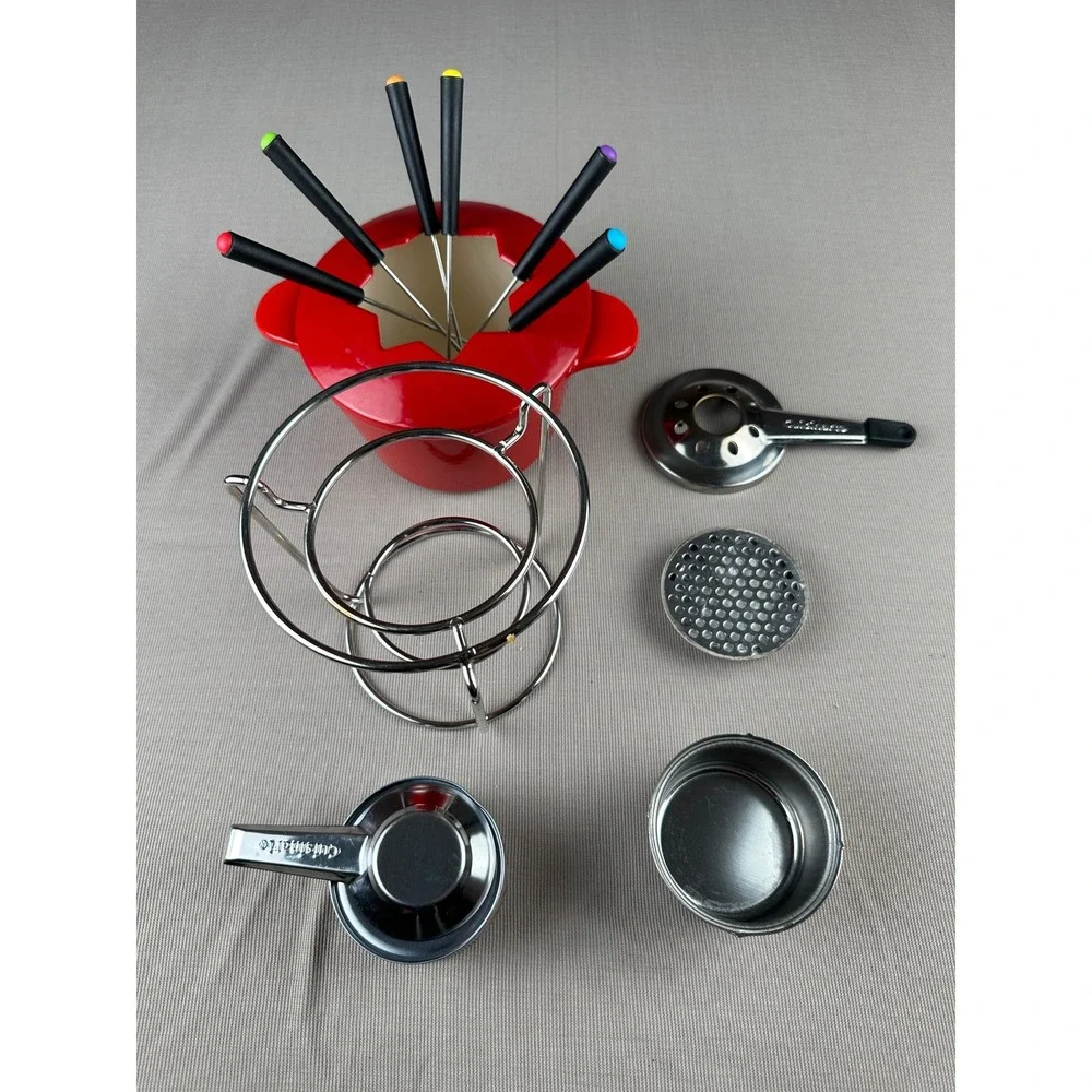 Cuisinart FP-115R Fondue Set 13-Pc Enamel Cast Iron Red 1.5 Qt Induction Ready